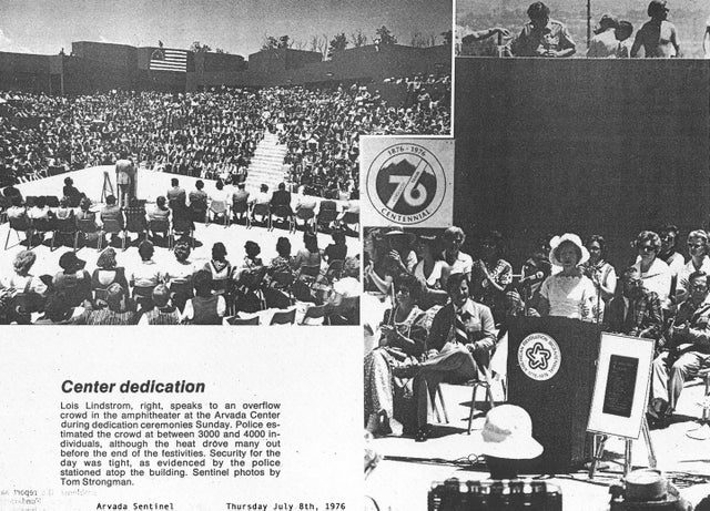 A news story - Lois Lindstrom speaks at the Center's dedication ceremonies in '76.